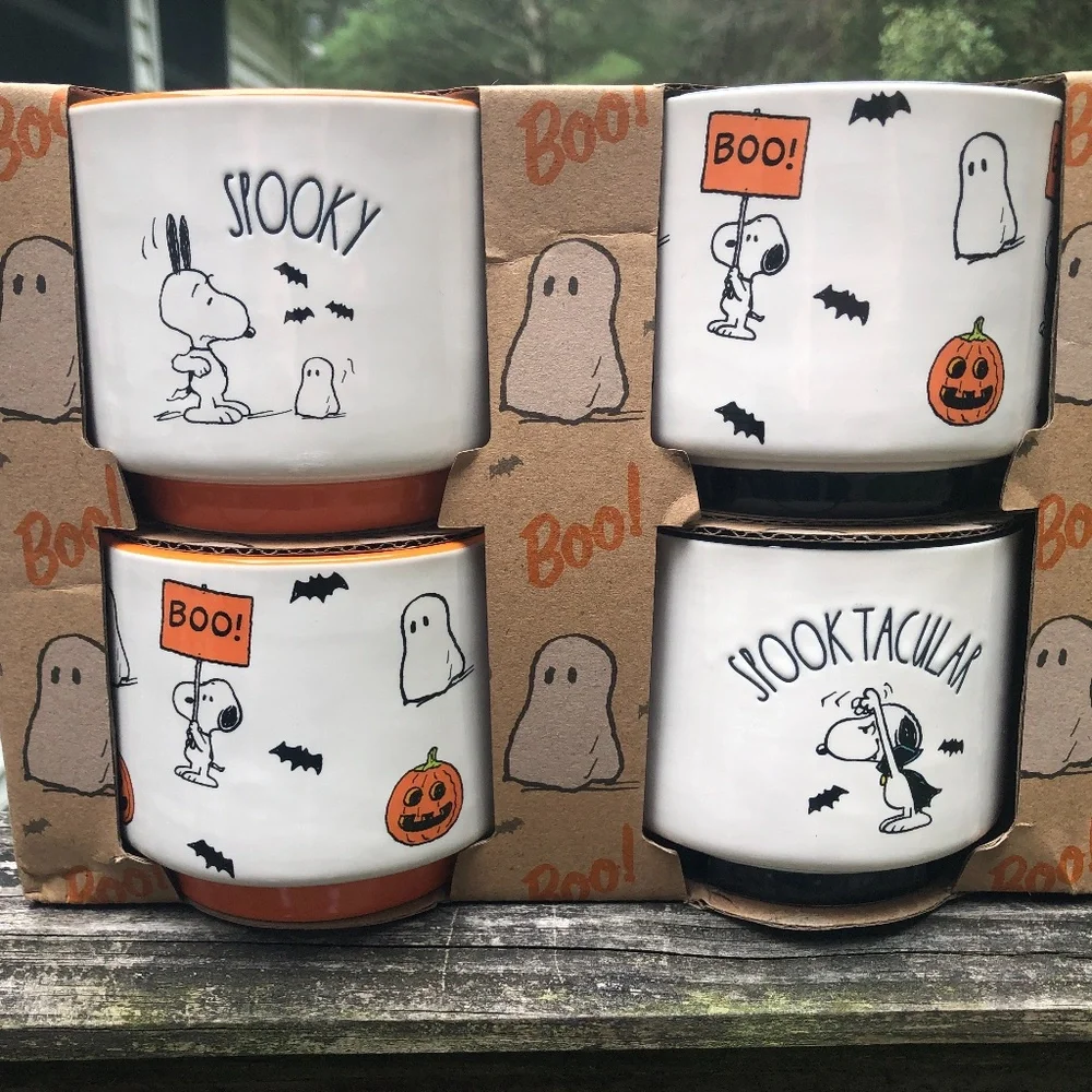 NWT Rae Dunn Peanuts Snoopy Halloween Set of 4 Ramekins Mini Baking Dishes